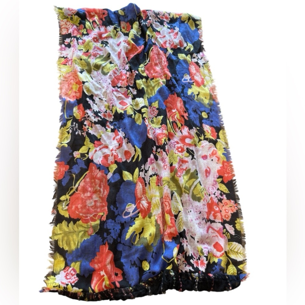 Floral Multicolor Fringe Scarf